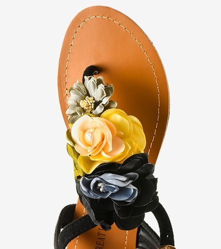Černé sandály s květinami L518